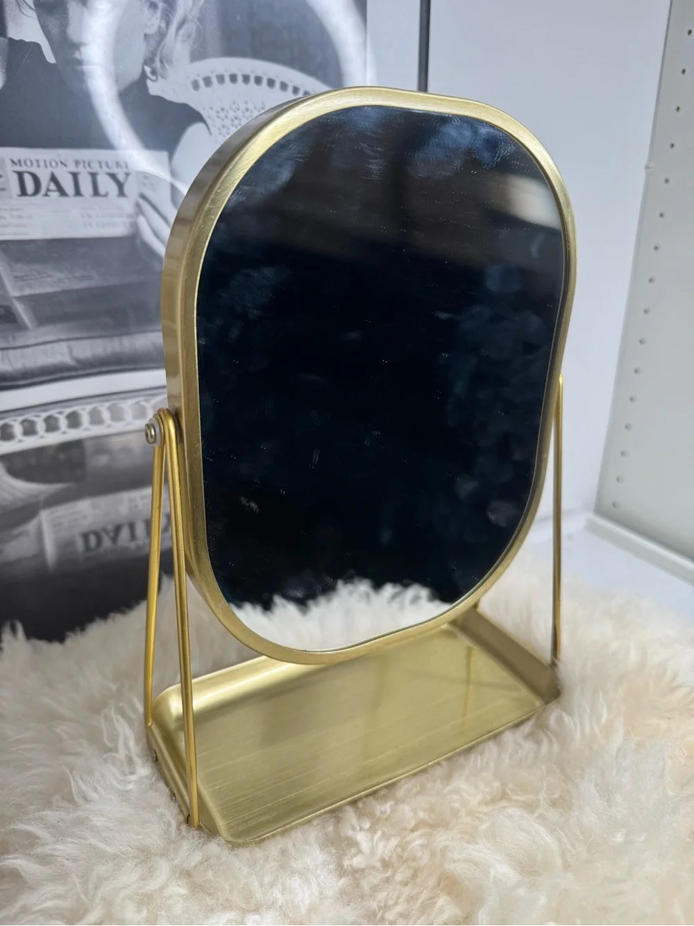 Gold Oval Vanity Mirror with Tray - Home Bath